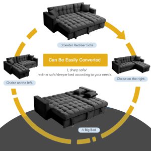 Madrid Velvet 3 Seater Pullout Sofa Bed in Black with Reversible Storage Chaise Madrid Velvet 3 Seater Pullout Sofa Bed in Black with Reversible Storage Chaise - Image 8