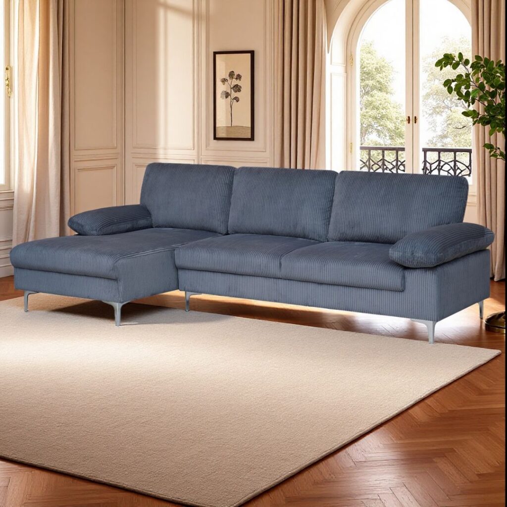 Venosa Jumbo Cord 3 Seater L-Shape Sofa in Grey