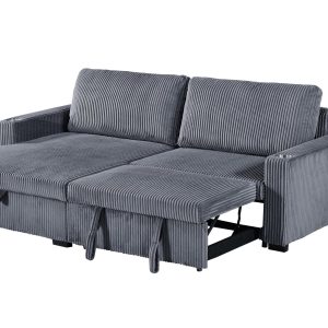 Florence Jumbo Cord L-Shape Sofa with Storage Chaise, Pullout Footrest and Built-in Cupholders in Grey - Image 7