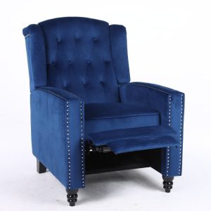 Antwerp Fabric Pushback Recliner Velvet Wingback Armchair in Blue - Image 3