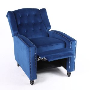 Antwerp Fabric Pushback Recliner Velvet Wingback Armchair in Blue - Image 4