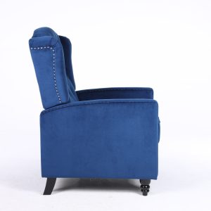 Antwerp Fabric Pushback Recliner Velvet Wingback Armchair in Blue - Image 7