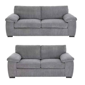 Amalfi Jumbo Cord Grey Sofa 3+2 Fabric Sofa in Grey