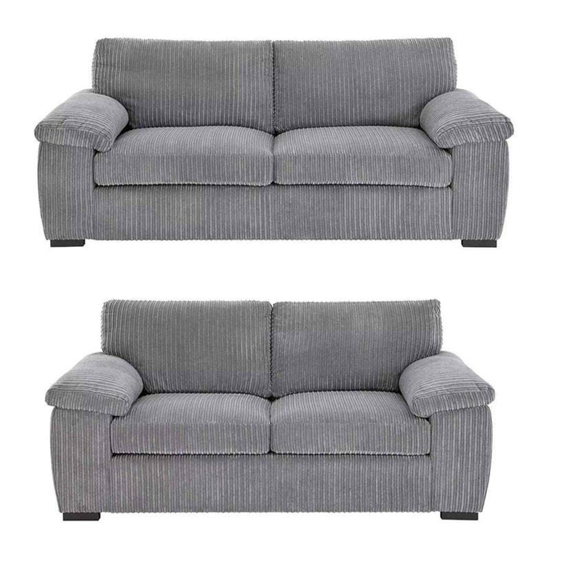 Amalfi Jumbo Cord Grey Sofa 3 Seater Plus 2 Seater