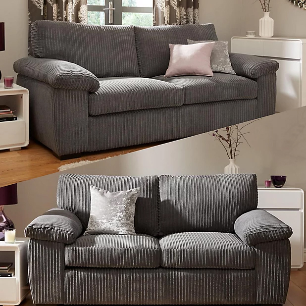 Amalfi Jumbo Cord Grey Sofa 3+2 Fabric Sofa in Grey
