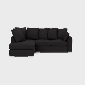 Chiswick Chenille 4 Seater Fabric Corner Sofa in Black with Footstool - Image 3