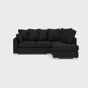 Chiswick Chenille 4 Seater Fabric Corner Sofa in Black with Footstool - Image 4