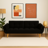 Ashby Velvet 3-Seater Sofa Bed Futon Settee with Wooden Legs in Black