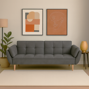 Ashby Velvet 3-Seater Sofa Bed Futon Settee with Wooden Legs in Dark Grey