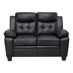 Aura Leather 3+2 Seater Sofa in Black - Image 4
