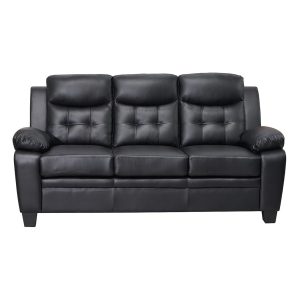 Aura Leather 3+2 Seater Sofa in Black - Image 3