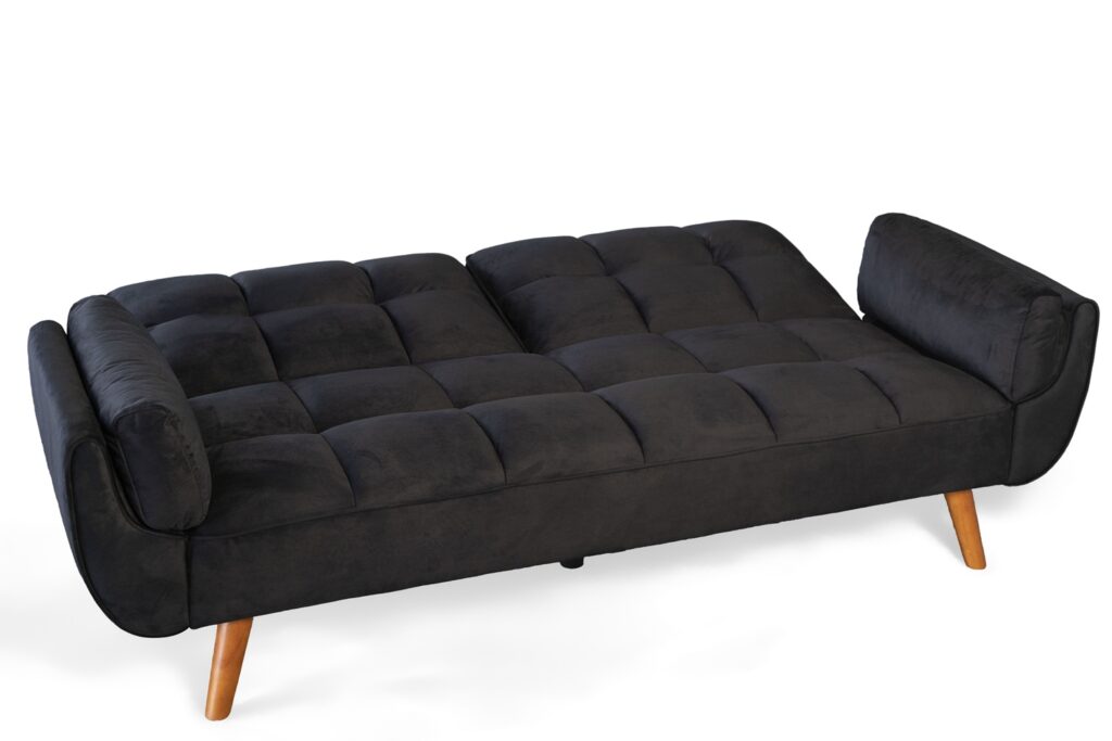 Ashby Velvet 3-Seater Sofa Bed Futon Settee with Wooden Legs in Black Ashby Velvet 3-Seater Sofa Bed Futon Settee with Wooden Legs in Black