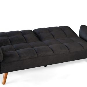 Ashby Velvet 3-Seater Sofa Bed Futon Settee with Wooden Legs in Black Ashby Velvet 3-Seater Sofa Bed Futon Settee with Wooden Legs in Black - Image 4