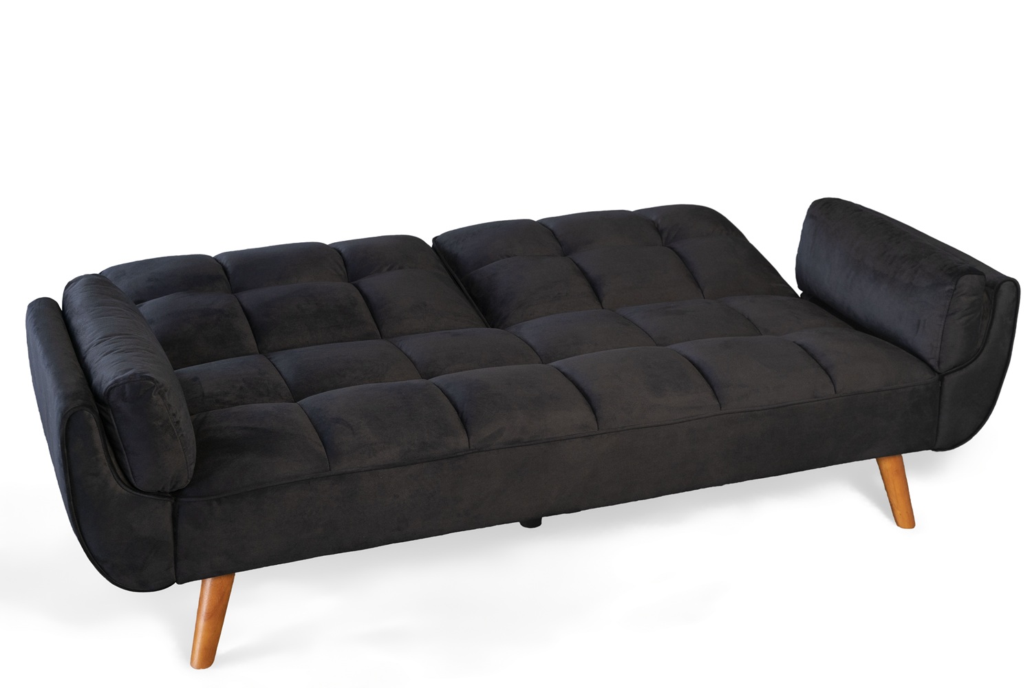 Ashby Velvet 3-Seater Sofa Bed Futon Settee with Wooden Legs in Black Ashby Velvet 3-Seater Sofa Bed Futon Settee with Wooden Legs in Black - Image 4
