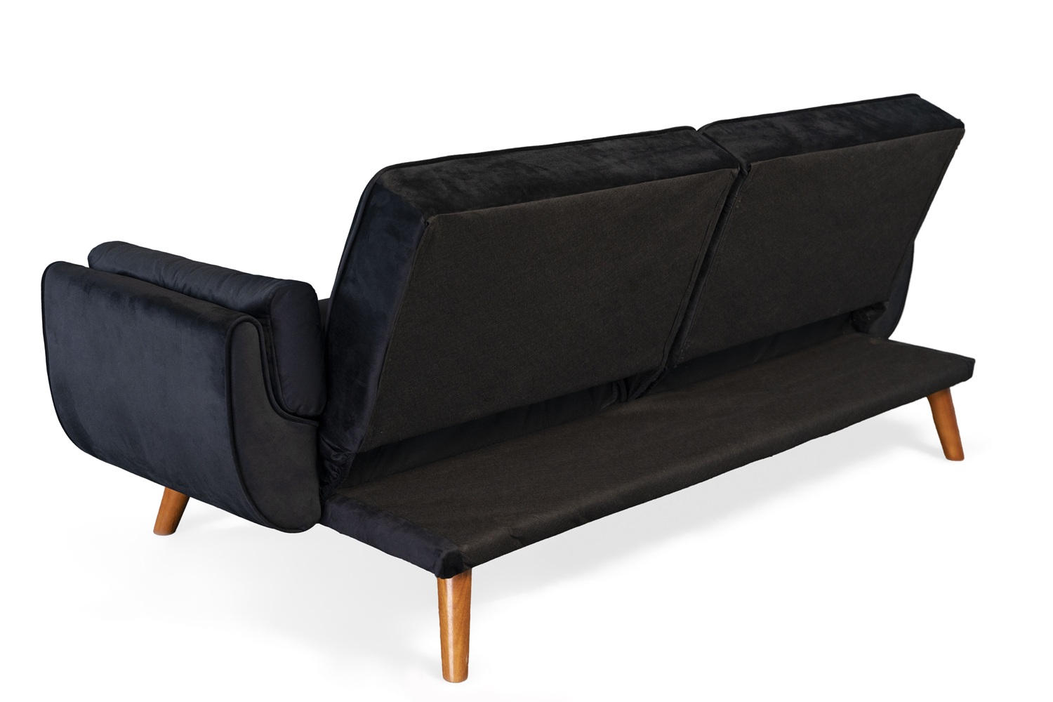 Ashby Velvet 3-Seater Sofa Bed Futon Settee with Wooden Legs in Black Ashby Velvet 3-Seater Sofa Bed Futon Settee with Wooden Legs in Black - Image 6