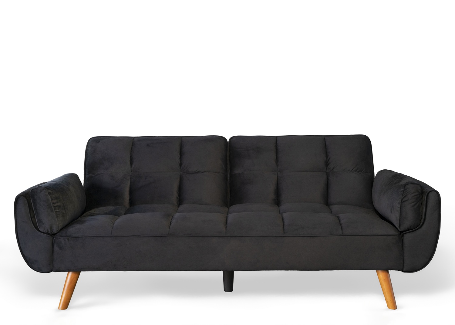 Ashby Velvet 3-Seater Sofa Bed Futon Settee with Wooden Legs in Black Ashby Velvet 3-Seater Sofa Bed Futon Settee with Wooden Legs in Black - Image 5