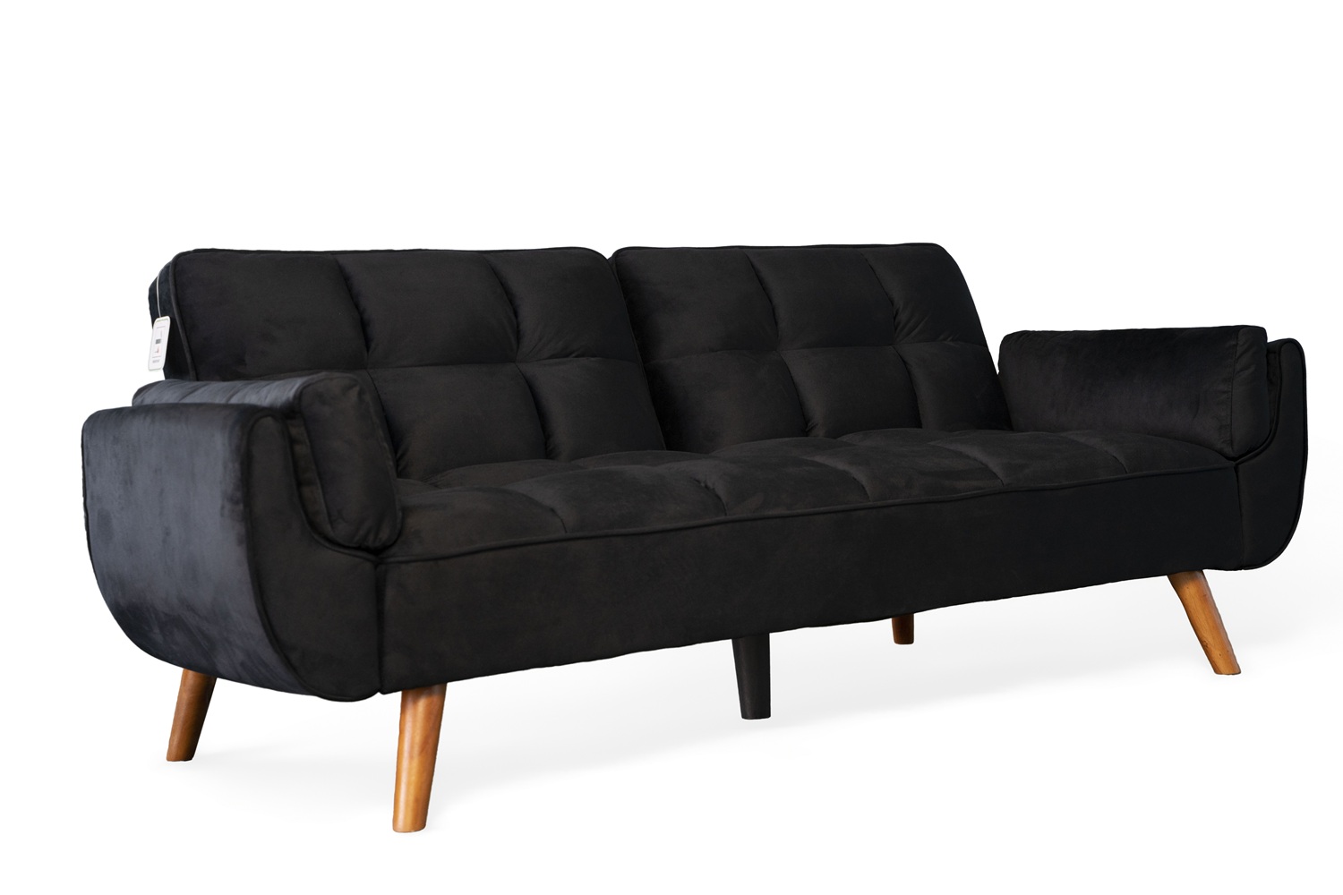 Ashby Velvet 3-Seater Sofa Bed Futon Settee with Wooden Legs in Black Ashby Velvet 3-Seater Sofa Bed Futon Settee with Wooden Legs in Black - Image 2