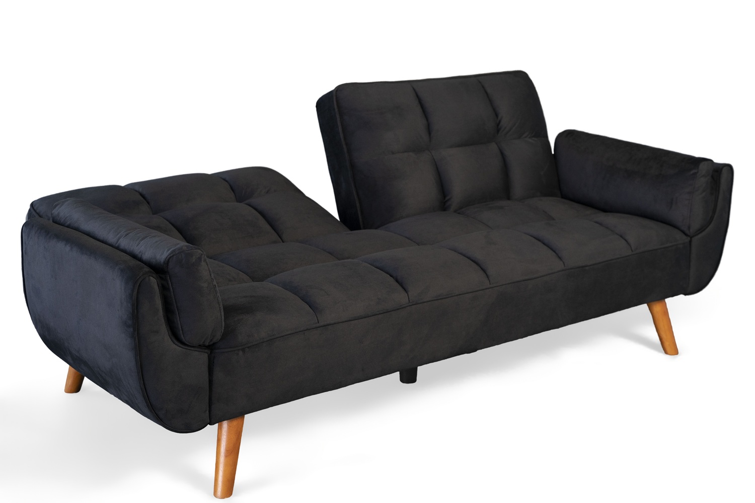 Ashby Velvet 3-Seater Sofa Bed Futon Settee with Wooden Legs in Black Ashby Velvet 3-Seater Sofa Bed Futon Settee with Wooden Legs in Black - Image 3