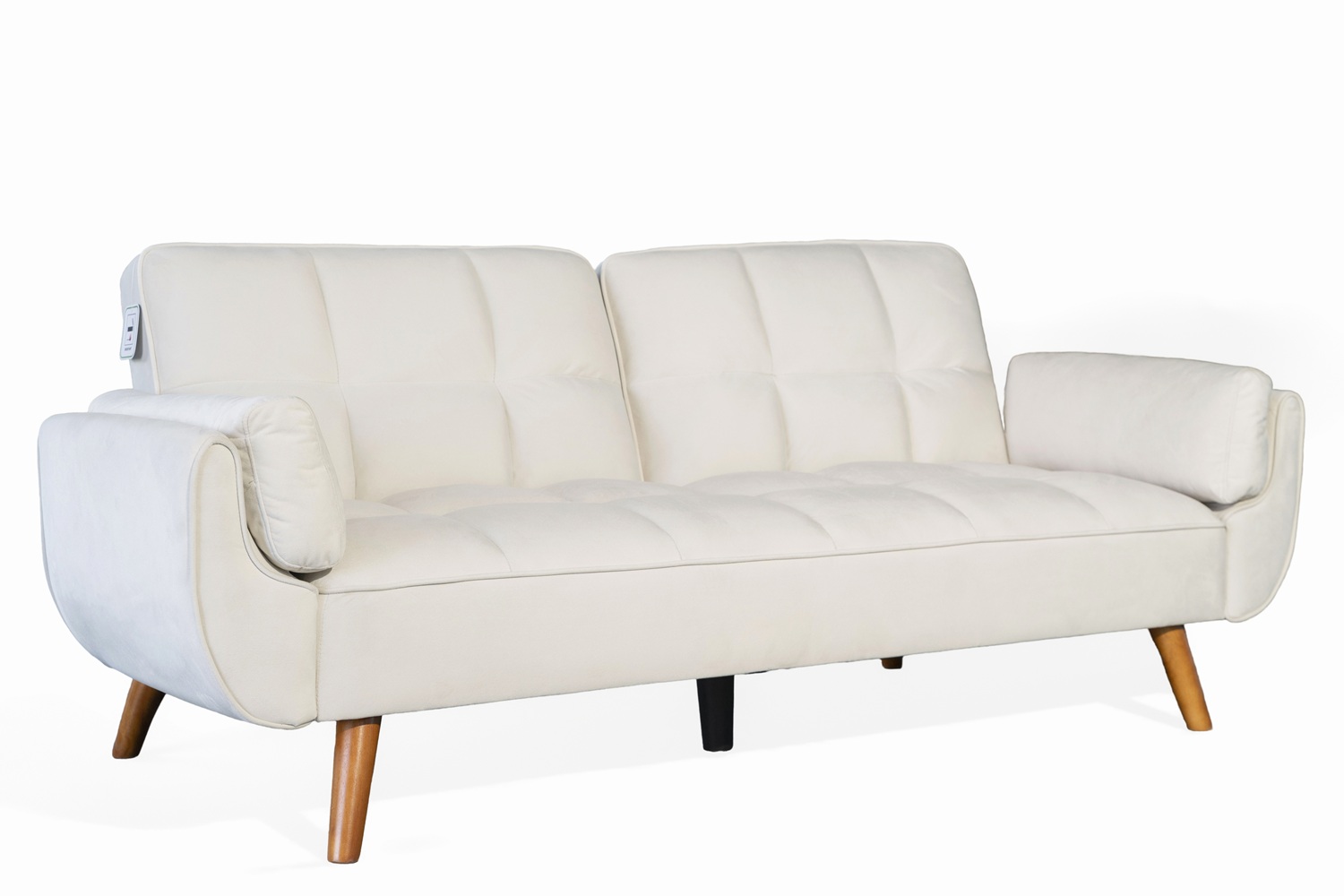 Ashby Velvet 3-Seater Sofa Bed Futon Settee with Wooden Legs in Cream Ashby Velvet 3-Seater Sofa Bed Futon Settee with Wooden Legs in Cream - Image 2