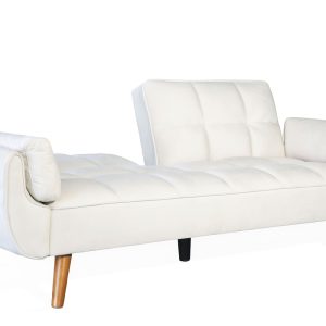 Ashby Velvet 3-Seater Sofa Bed Futon Settee with Wooden Legs in Cream Ashby Velvet 3-Seater Sofa Bed Futon Settee with Wooden Legs in Cream - Image 3