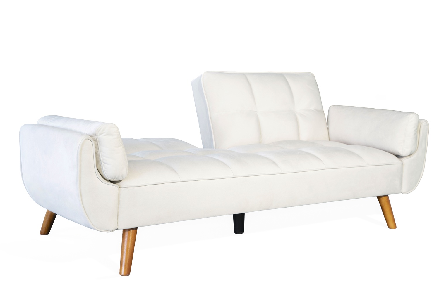 Ashby Velvet 3-Seater Sofa Bed Futon Settee with Wooden Legs in Cream Ashby Velvet 3-Seater Sofa Bed Futon Settee with Wooden Legs in Cream - Image 3
