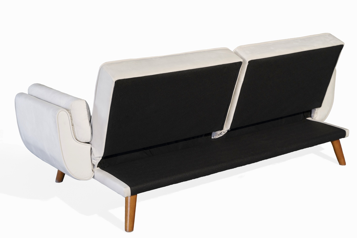 Ashby Velvet 3-Seater Sofa Bed Futon Settee with Wooden Legs in Cream Ashby Velvet 3-Seater Sofa Bed Futon Settee with Wooden Legs in Cream - Image 4