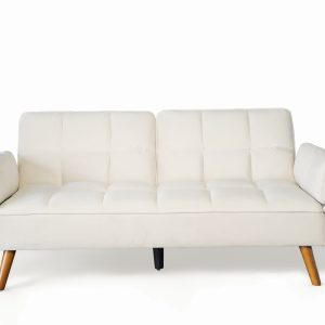 Ashby Velvet 3-Seater Sofa Bed Futon Settee with Wooden Legs in Cream Ashby Velvet 3-Seater Sofa Bed Futon Settee with Wooden Legs in Cream - Image 5