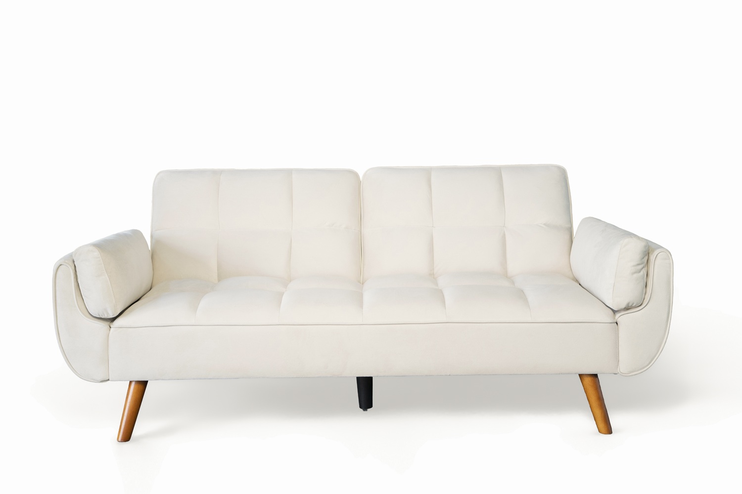 Ashby Velvet 3-Seater Sofa Bed Futon Settee with Wooden Legs in Cream Ashby Velvet 3-Seater Sofa Bed Futon Settee with Wooden Legs in Cream - Image 5