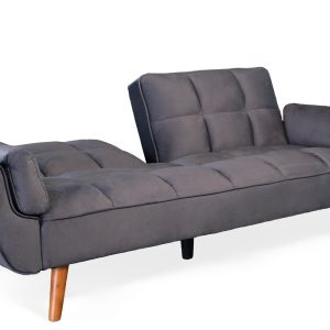 Ashby Velvet 3-Seater Sofa Bed Futon Settee with Wooden Legs in Dark Grey - Image 4