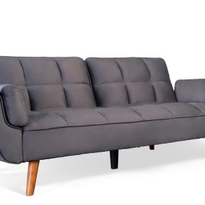 Ashby Velvet 3-Seater Sofa Bed Futon Settee with Wooden Legs in Dark Grey - Image 5