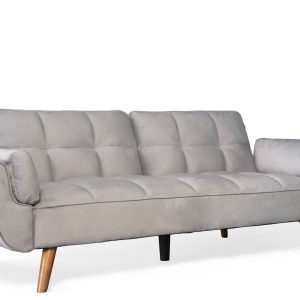 Ashby Velvet 3-Seater Sofa Bed Futon Settee with Wooden Legs in Light Grey - Image 5
