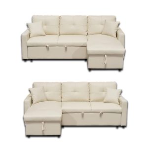 Alternative view of Newport Leather 3 Seater Pullout Sofa Bed in Beige with Storage Compartment