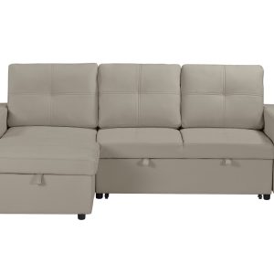 Newport Leather 3 Seater Pullout Sofa Bed in Beige with Storage Compartment - Image 3