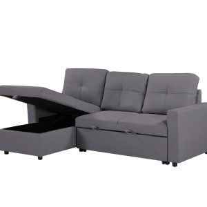 Newport Leather 3 Seater Pullout Sofa Bed in Grey with Storage Compartment - Image 9