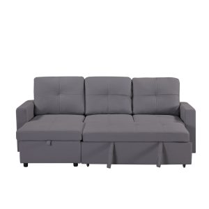 Newport Leather 3 Seater Pullout Sofa Bed in Grey with Storage Compartment - Image 11