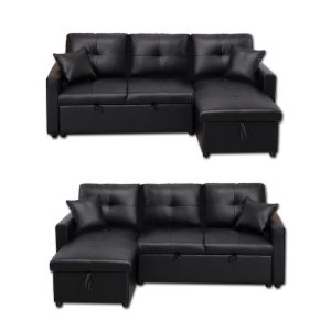 Alternative view of Newport Leather 3 Seater Pullout Sofa Bed in Black with Storage Compartment
