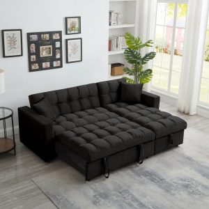 Alternative view of Madrid Velvet 3 Seater Pullout Sofa Bed in Black with Reversible Storage Chaise