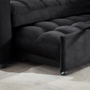 Madrid Velvet 3 Seater Pullout Sofa Bed in Black with Reversible Storage Chaise Madrid Velvet 3 Seater Pullout Sofa Bed in Black with Reversible Storage Chaise - Image 4