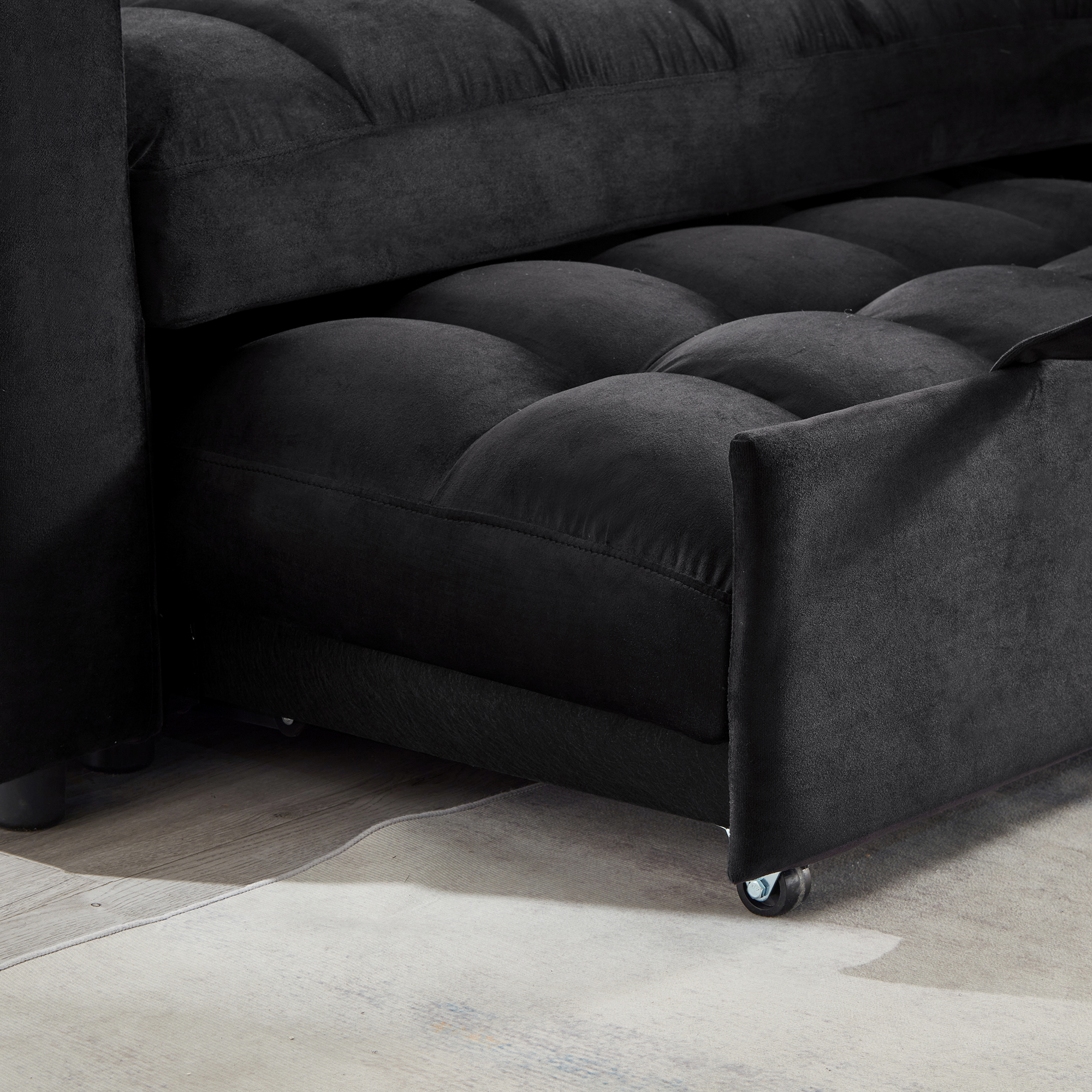 Madrid Velvet 3 Seater Pullout Sofa Bed in Black with Reversible Storage Chaise Madrid Velvet 3 Seater Pullout Sofa Bed in Black with Reversible Storage Chaise - Image 4