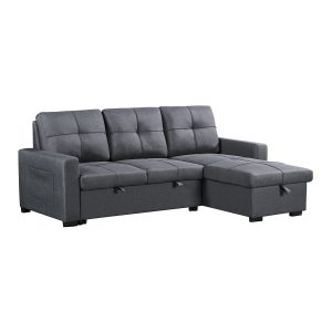 Naples Linen 3-Seater L Shape Sofa with Storage Chaise, Pullout Footrest & Drop-Down Drinks Holder in Dark Grey Naples Linen 3-Seater L Shape Sofa with Storage Chaise, Pullout Footrest & Drop-Down Drinks Holder in Dark Grey - Image 12