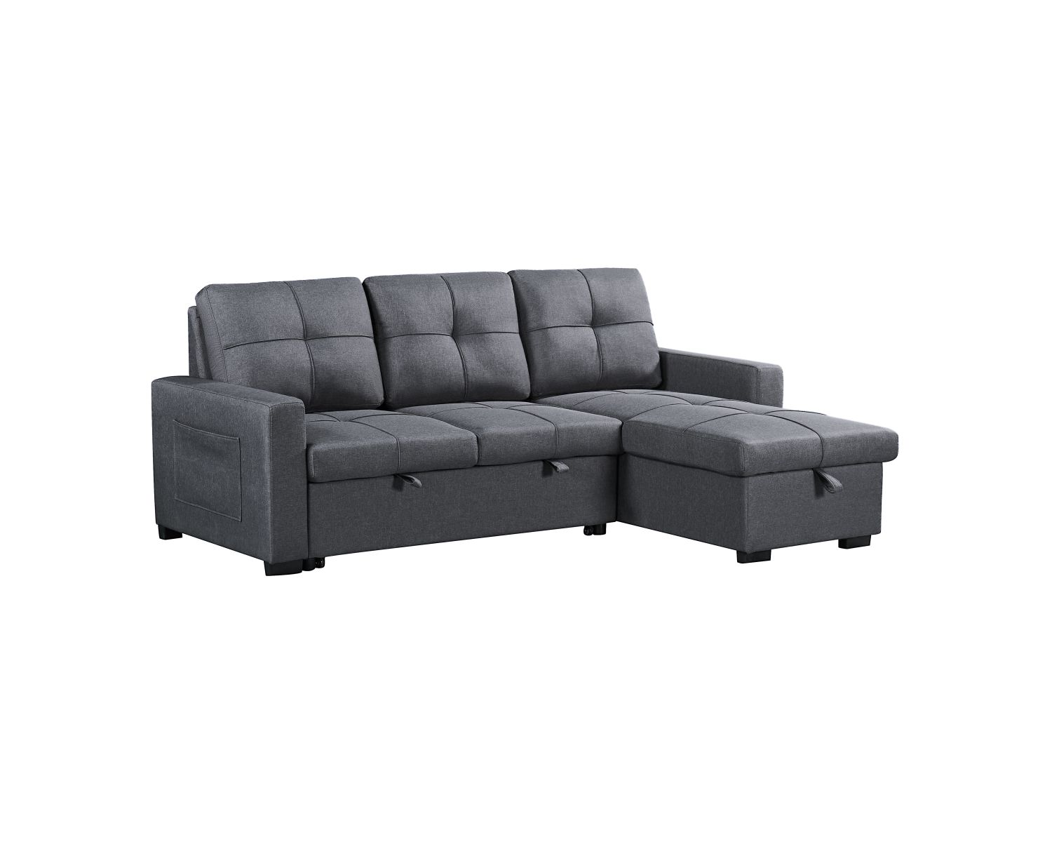 Naples Linen 3-Seater L Shape Sofa with Storage Chaise, Pullout Footrest & Drop-Down Drinks Holder in Dark Grey Naples Linen 3-Seater L Shape Sofa with Storage Chaise, Pullout Footrest & Drop-Down Drinks Holder in Dark Grey - Image 12