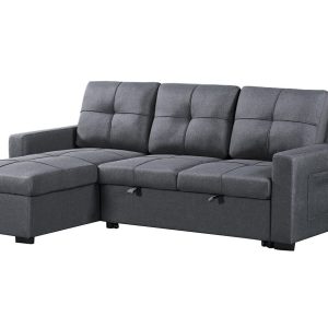 Naples Linen 3-Seater L Shape Sofa with Storage Chaise, Pullout Footrest & Drop-Down Drinks Holder in Dark Grey Naples Linen 3-Seater L Shape Sofa with Storage Chaise, Pullout Footrest & Drop-Down Drinks Holder in Dark Grey - Image 11