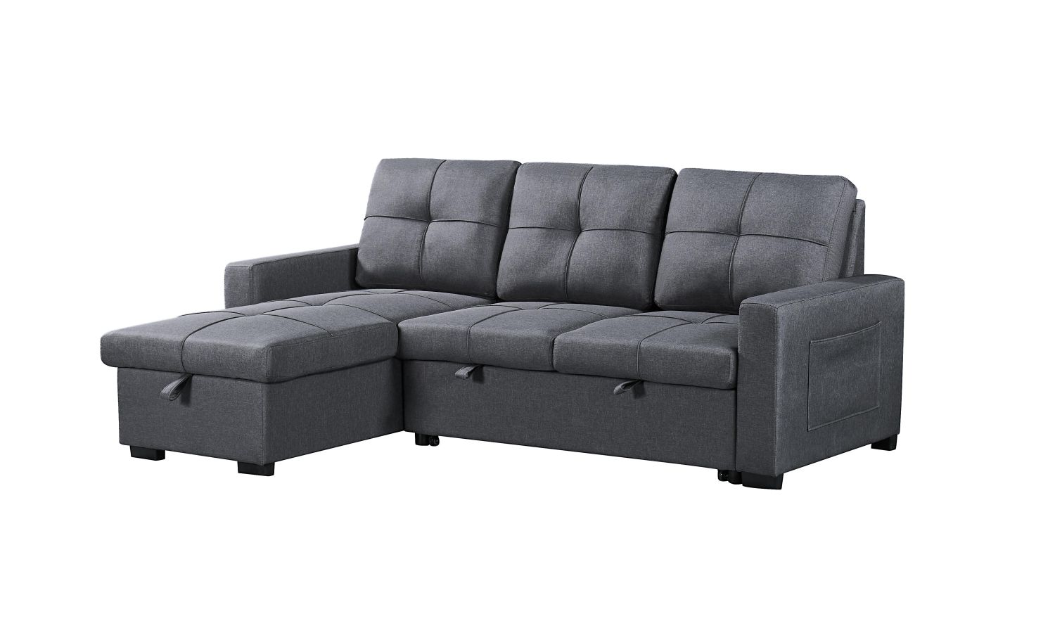 Naples Linen 3-Seater L Shape Sofa with Storage Chaise, Pullout Footrest & Drop-Down Drinks Holder in Dark Grey Naples Linen 3-Seater L Shape Sofa with Storage Chaise, Pullout Footrest & Drop-Down Drinks Holder in Dark Grey - Image 11