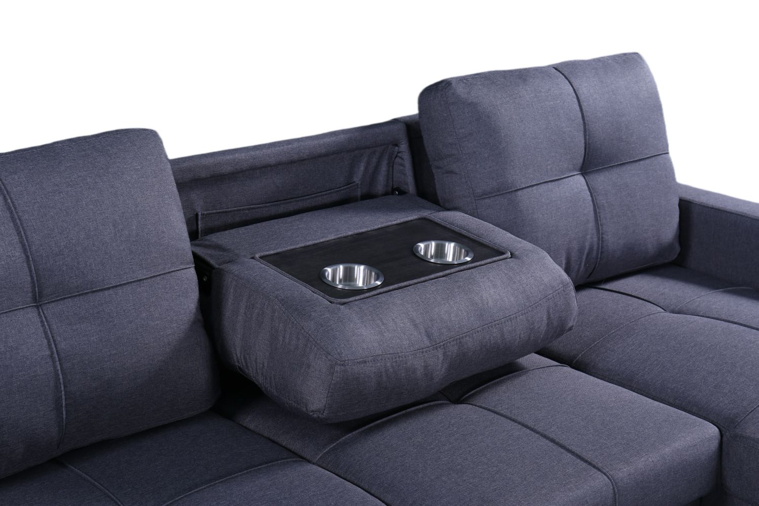 Naples Linen 3-Seater L Shape Sofa with Storage Chaise, Pullout Footrest & Drop-Down Drinks Holder in Dark Grey Naples Linen 3-Seater L Shape Sofa with Storage Chaise, Pullout Footrest & Drop-Down Drinks Holder in Dark Grey - Image 10