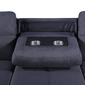 Naples Linen 3-Seater L Shape Sofa with Storage Chaise, Pullout Footrest & Drop-Down Drinks Holder in Dark Grey Naples Linen 3-Seater L Shape Sofa with Storage Chaise, Pullout Footrest & Drop-Down Drinks Holder in Dark Grey - Image 9