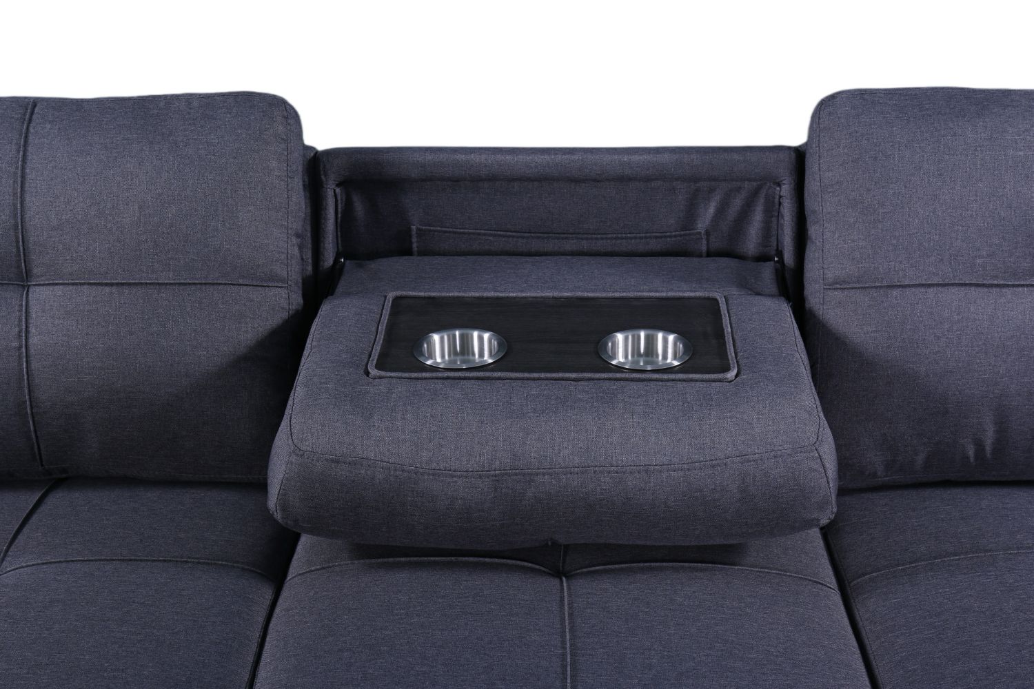 Naples Linen 3-Seater L Shape Sofa with Storage Chaise, Pullout Footrest & Drop-Down Drinks Holder in Dark Grey Naples Linen 3-Seater L Shape Sofa with Storage Chaise, Pullout Footrest & Drop-Down Drinks Holder in Dark Grey - Image 9