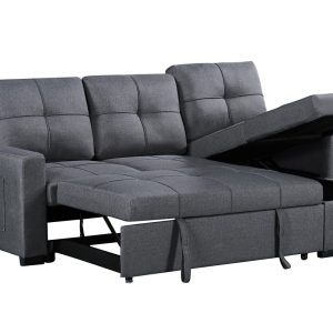 Naples Linen 3-Seater L Shape Sofa with Storage Chaise, Pullout Footrest & Drop-Down Drinks Holder in Dark Grey Naples Linen 3-Seater L Shape Sofa with Storage Chaise, Pullout Footrest & Drop-Down Drinks Holder in Dark Grey - Image 7