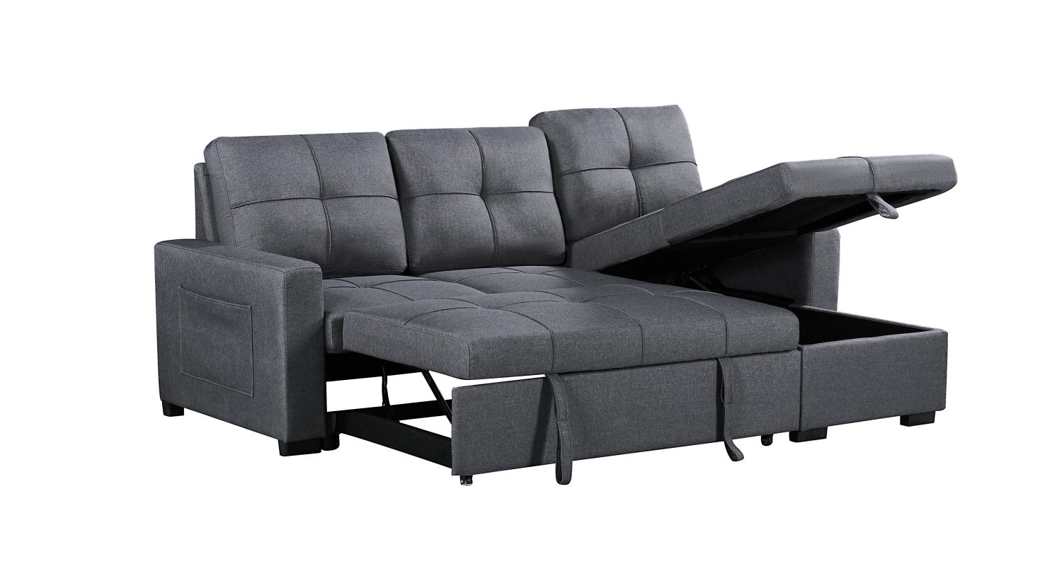 Naples Linen 3-Seater L Shape Sofa with Storage Chaise, Pullout Footrest & Drop-Down Drinks Holder in Dark Grey Naples Linen 3-Seater L Shape Sofa with Storage Chaise, Pullout Footrest & Drop-Down Drinks Holder in Dark Grey - Image 7