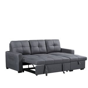 Naples Linen 3-Seater L Shape Sofa with Storage Chaise, Pullout Footrest & Drop-Down Drinks Holder in Dark Grey Naples Linen 3-Seater L Shape Sofa with Storage Chaise, Pullout Footrest & Drop-Down Drinks Holder in Dark Grey - Image 6