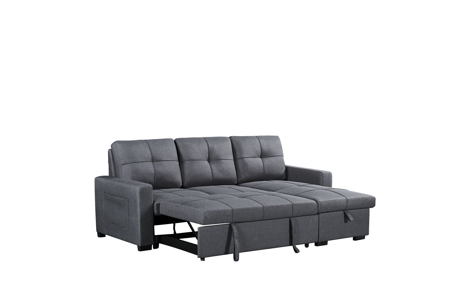 Naples Linen 3-Seater L Shape Sofa with Storage Chaise, Pullout Footrest & Drop-Down Drinks Holder in Dark Grey Naples Linen 3-Seater L Shape Sofa with Storage Chaise, Pullout Footrest & Drop-Down Drinks Holder in Dark Grey - Image 6